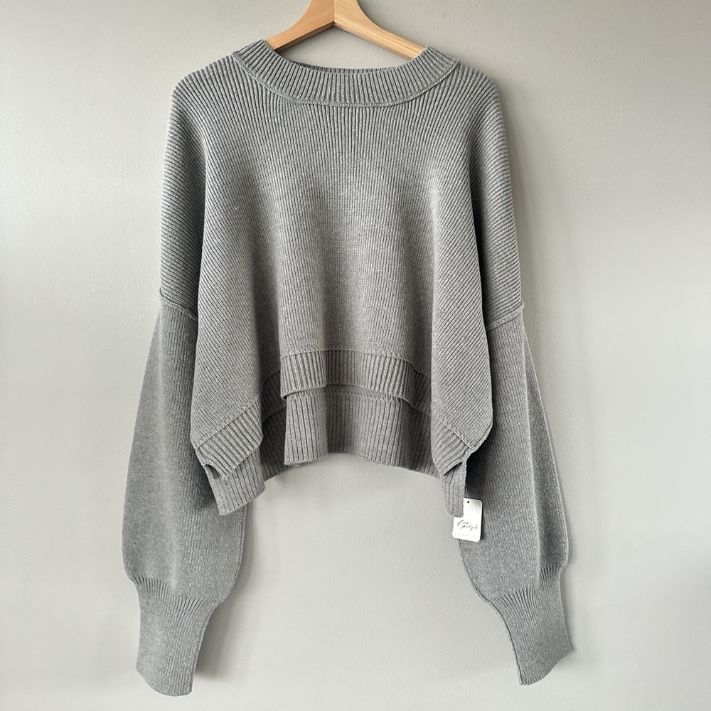 Free People Easy Street Crop Pullover Grey oversized New with tags! - Picture 4 of 16